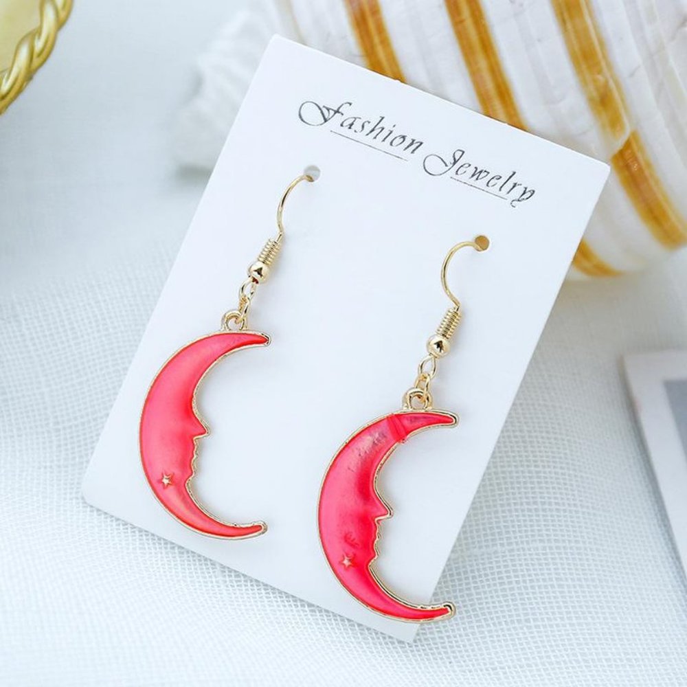 **NEW Beautiful Pink Crescent Moon Earrings UNIQUE! Perfect Gift